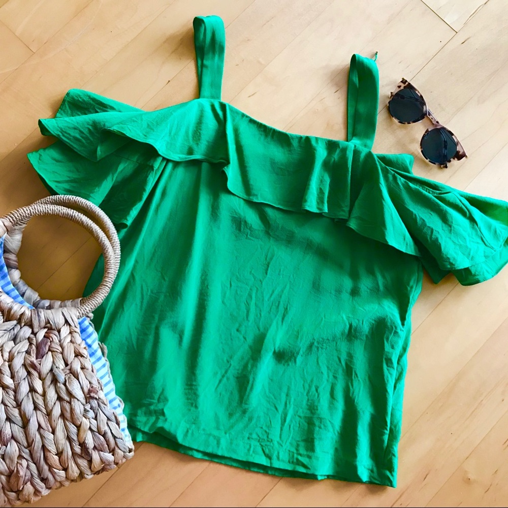 J. Crew Silk Off the Shoulder Short Sleeve Blouse